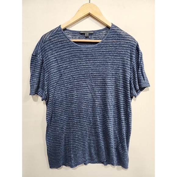John Varvatos Linen Shirt Womens XL Blue Striped, Short Sleeve 100% Linen - Picture 1 of 7